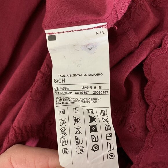 United Colors of Benetton Top Small Red Long Sleeve Flowy Stretch Basic - Picture 5 of 6